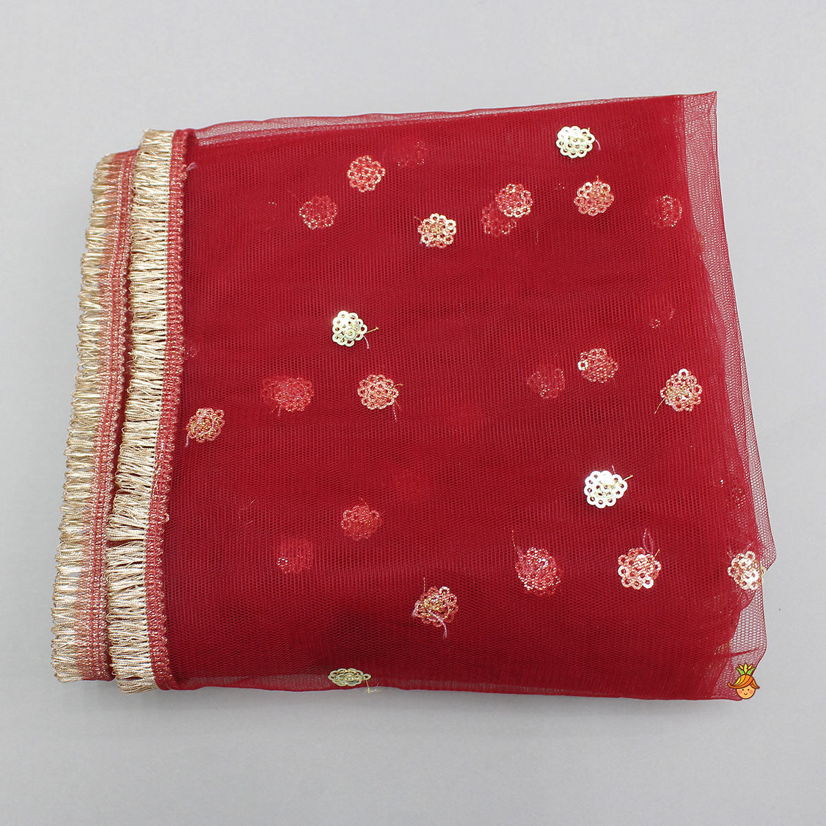 Pre Order: Potli Button-Detail Floral Brocade Gorgeous Kurti With Striped Sharara And Dupatta