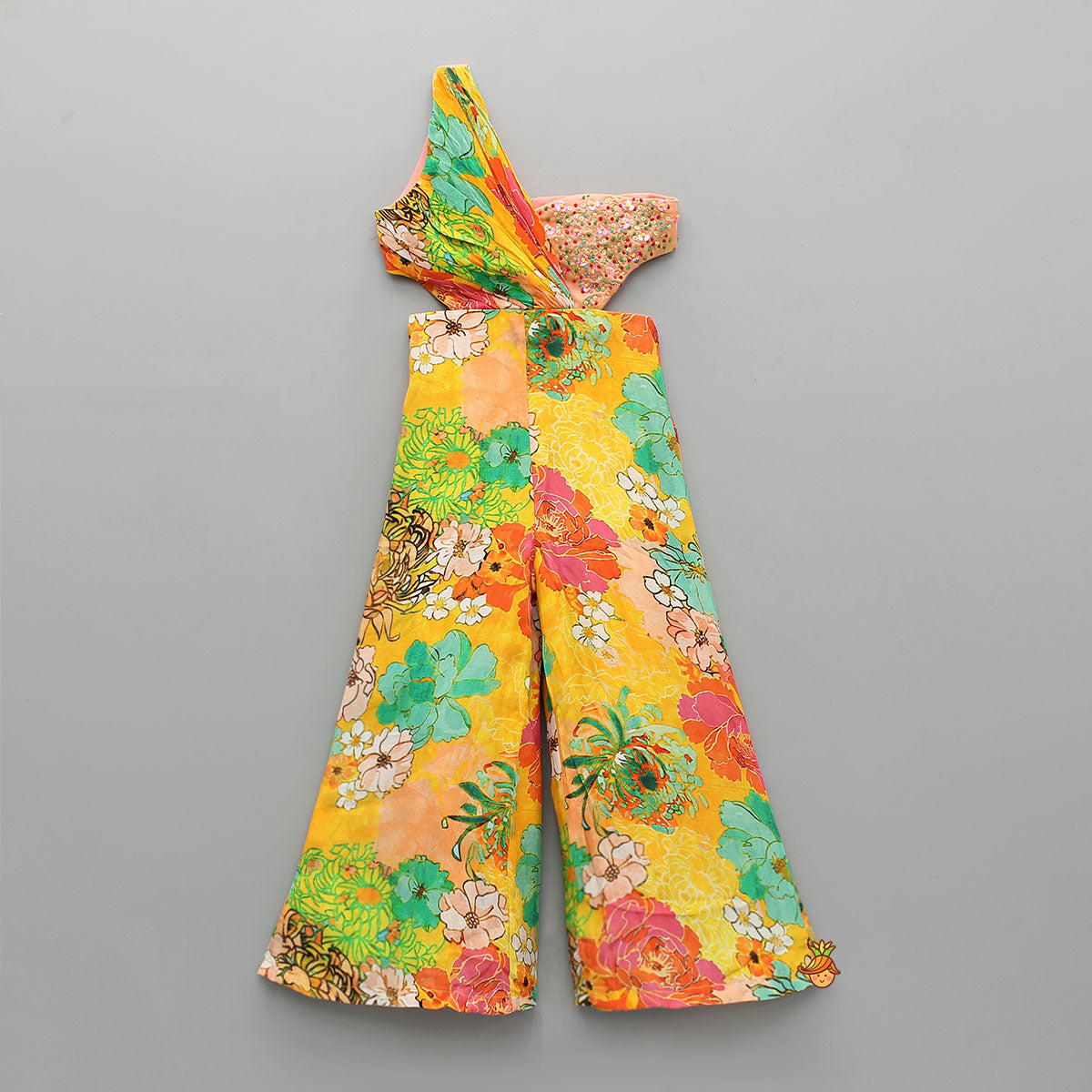 Pre Order: Stunning Floral Printed Bead Detailed One Shoulder Jumpsuit