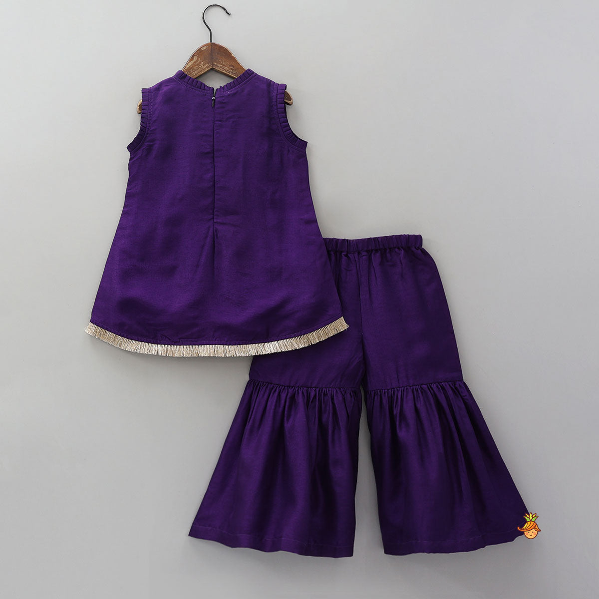 Pre Order: Sequin Embroidered Pleat Detailed Kurti With Sharara And Dupatta