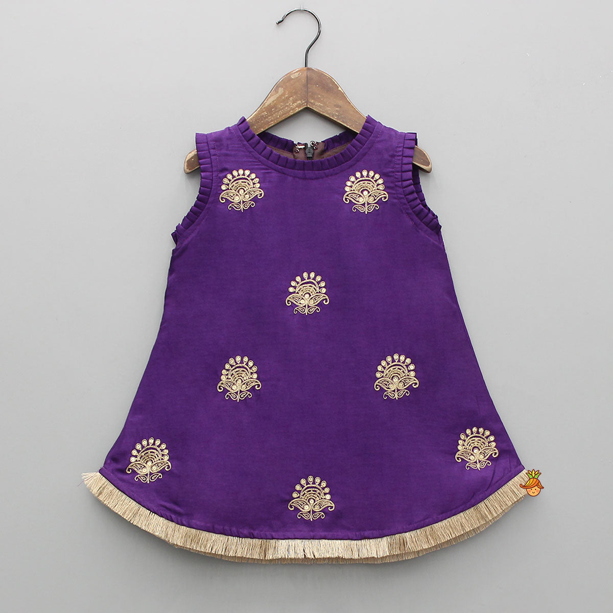 Pre Order: Sequin Embroidered Pleat Detailed Kurti With Sharara And Dupatta