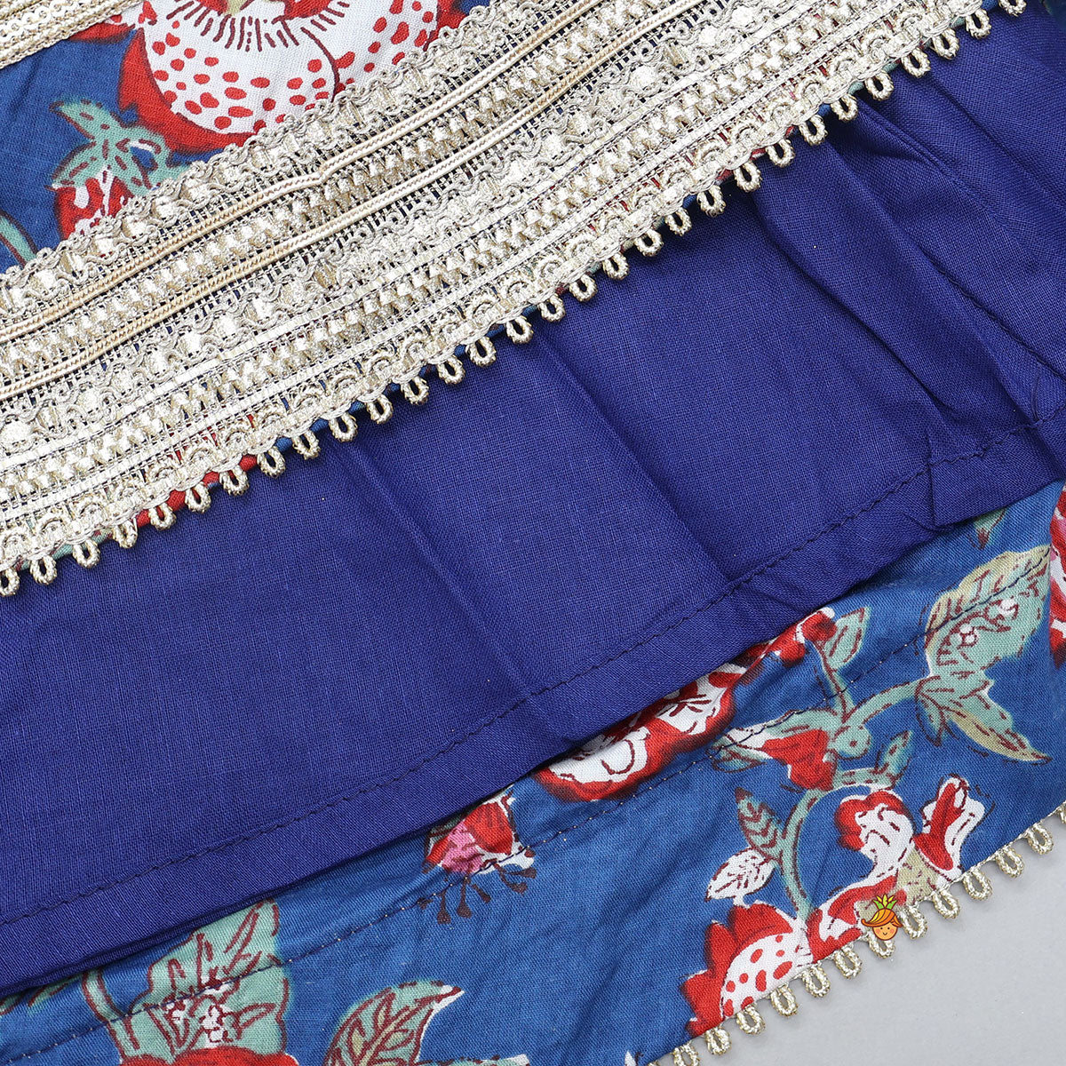Pre Order: Floral Printed Halter Neck Cotton Top With Floral Printed Lehenga