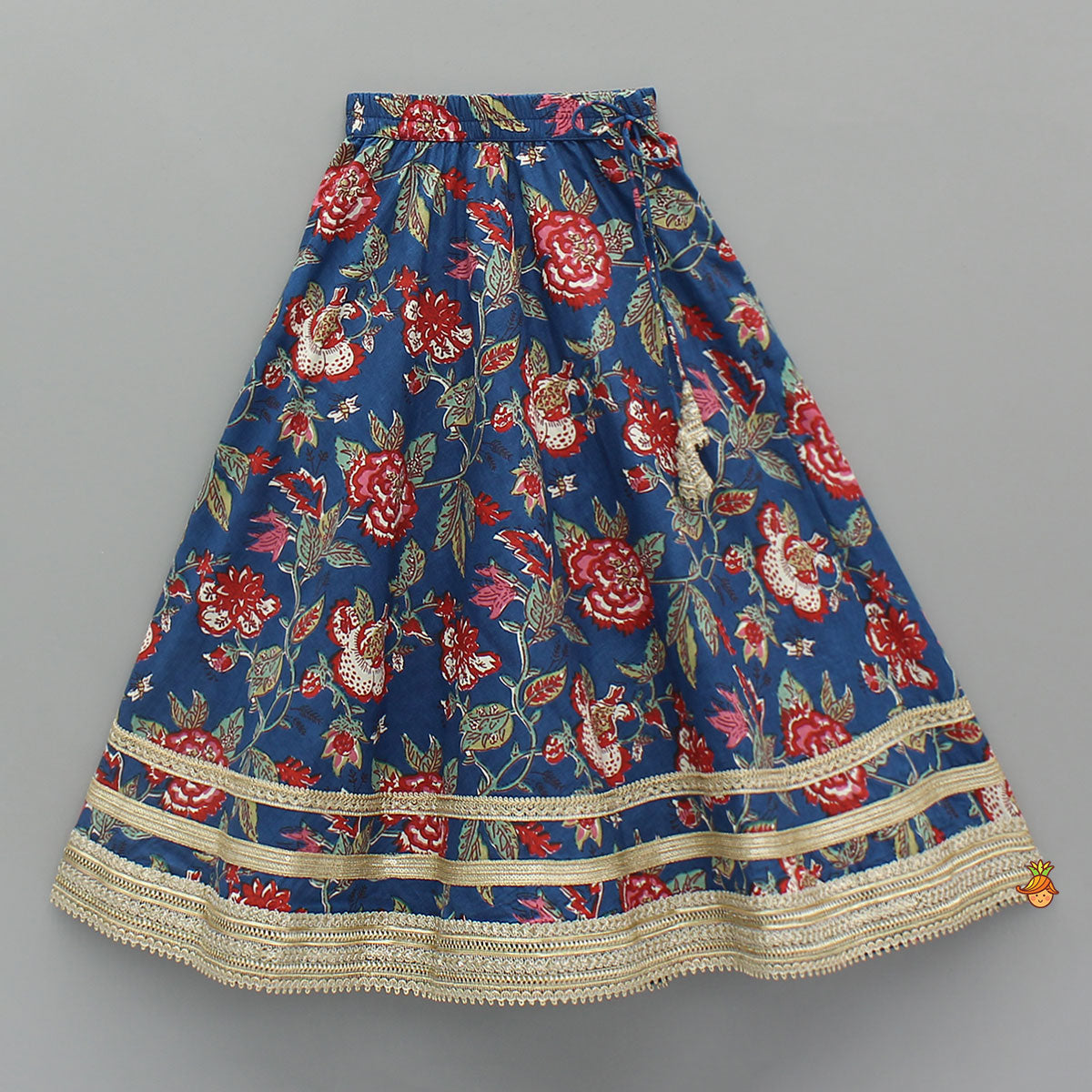 Pre Order: Floral Printed Halter Neck Cotton Top With Floral Printed Lehenga