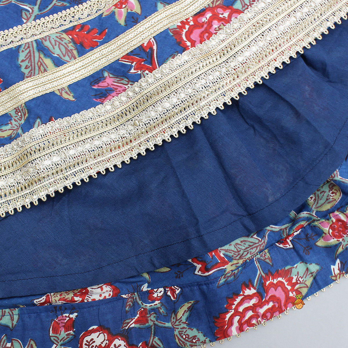Pre Order: Floral Printed Halter Neck Cotton Top With Floral Printed Lehenga