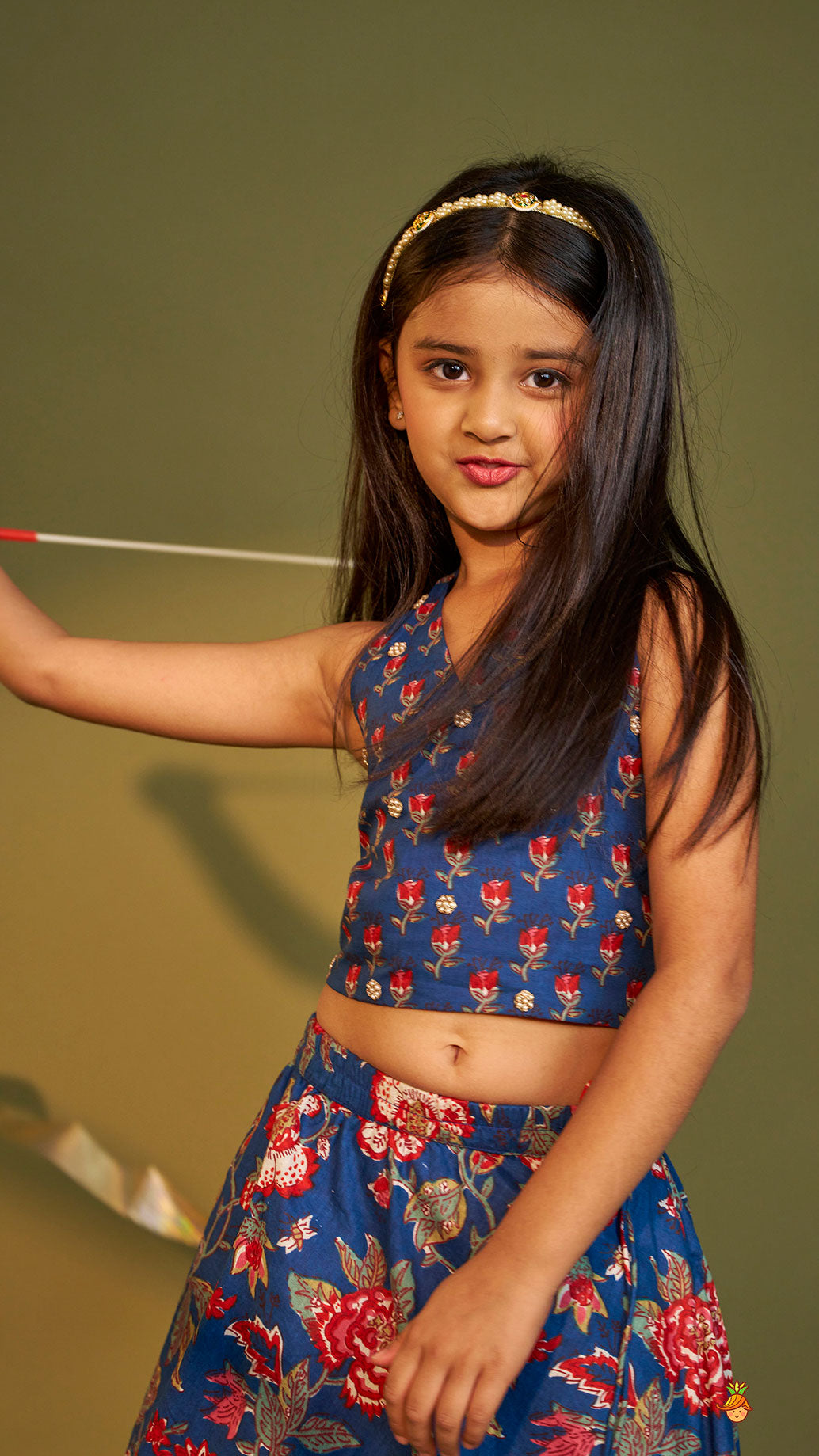 Pre Order: Floral Printed Halter Neck Cotton Top With Floral Printed Lehenga