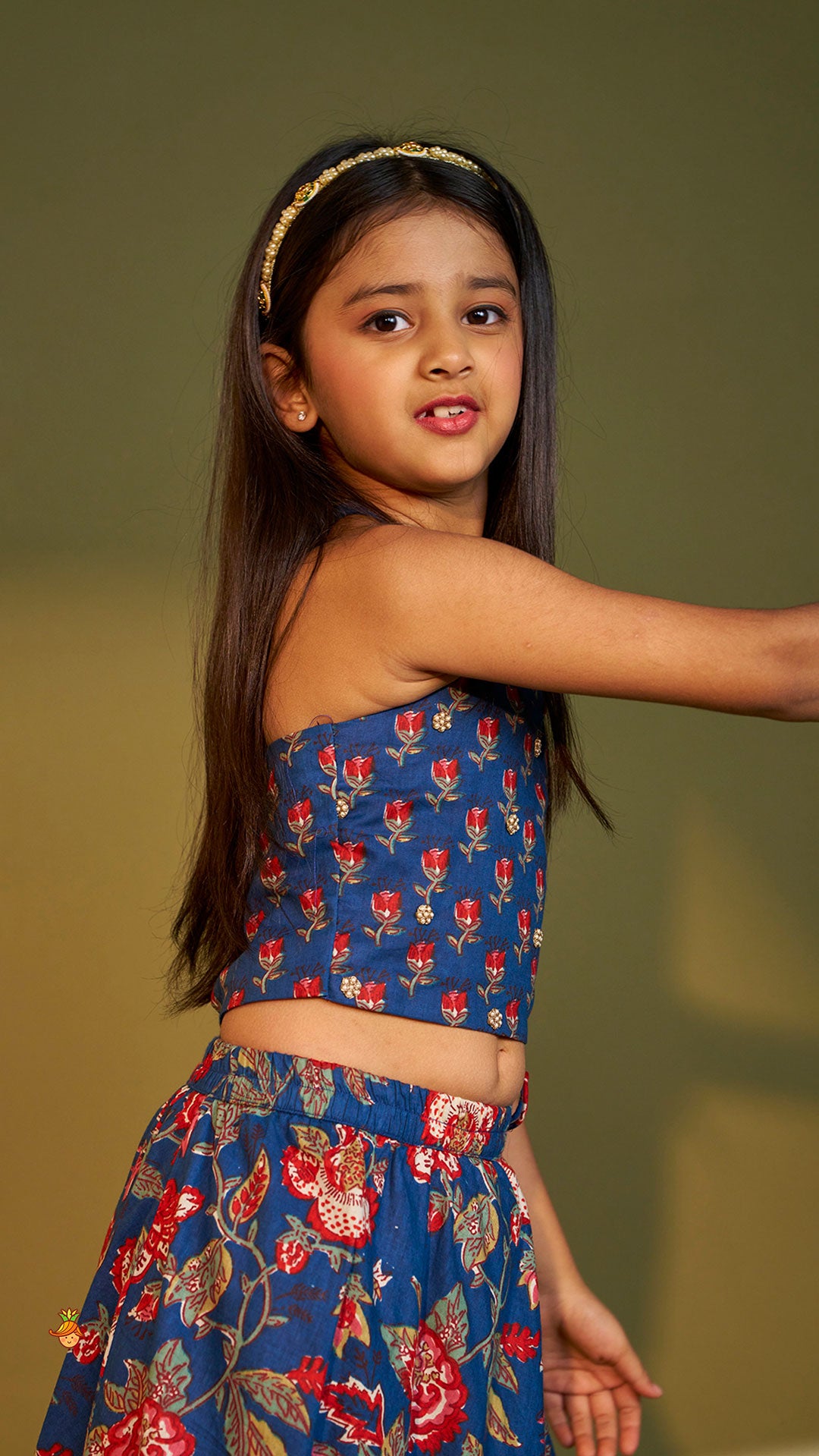 Pre Order: Floral Printed Halter Neck Cotton Top With Floral Printed Lehenga