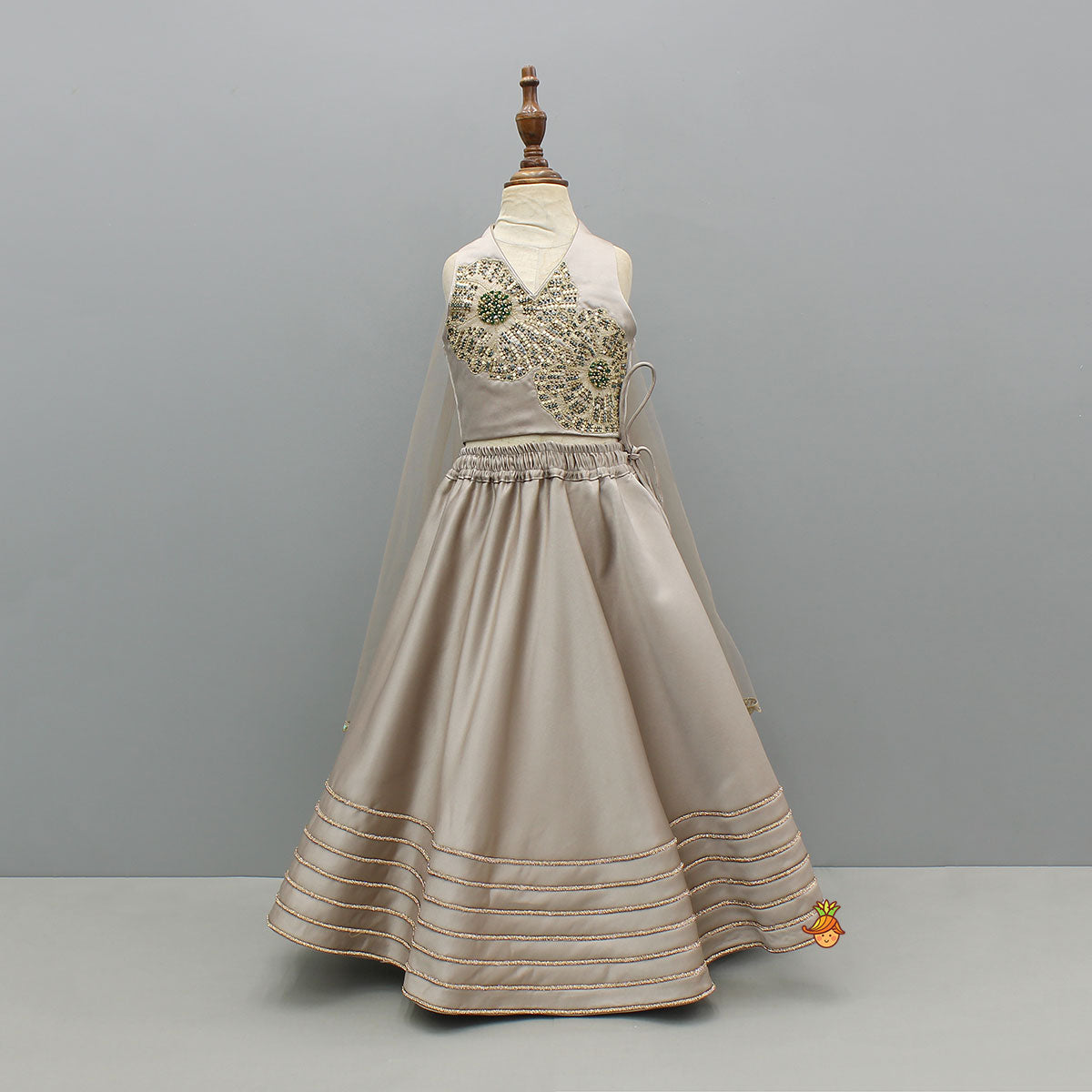 Pre Order: Stylish Halter Neck Cape Top And Lehenga