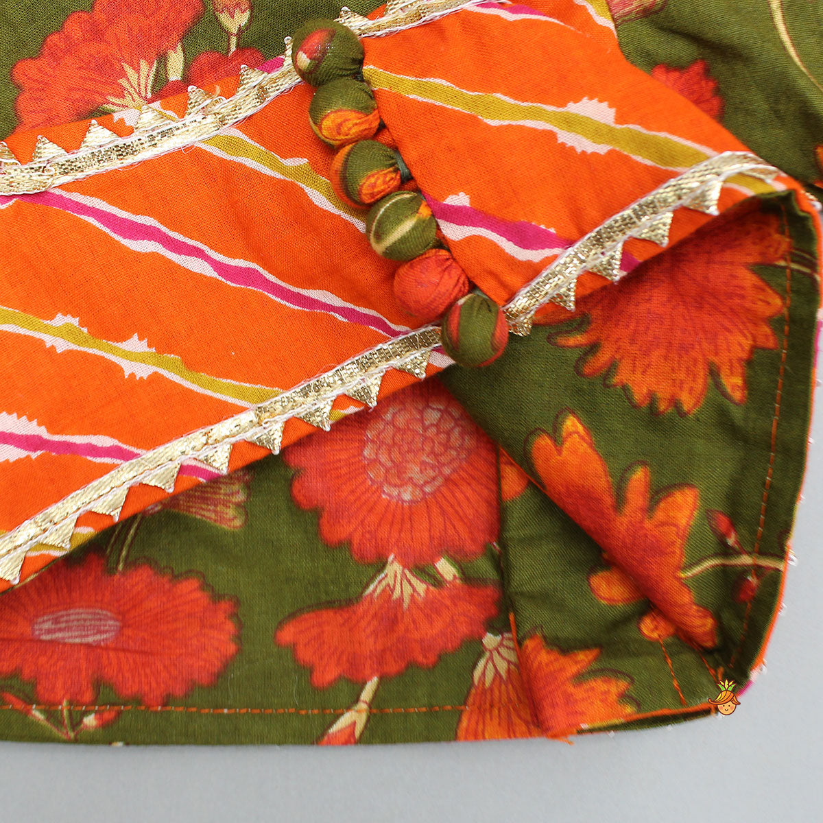 Pre Order: Leheriya Printed Jacket Style Top And Layered Lehenga With Ruffle Dupatta