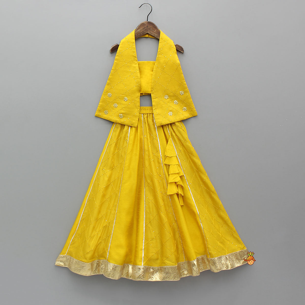 Pre Order: Checks Embroidered Flap Top And Lehenga