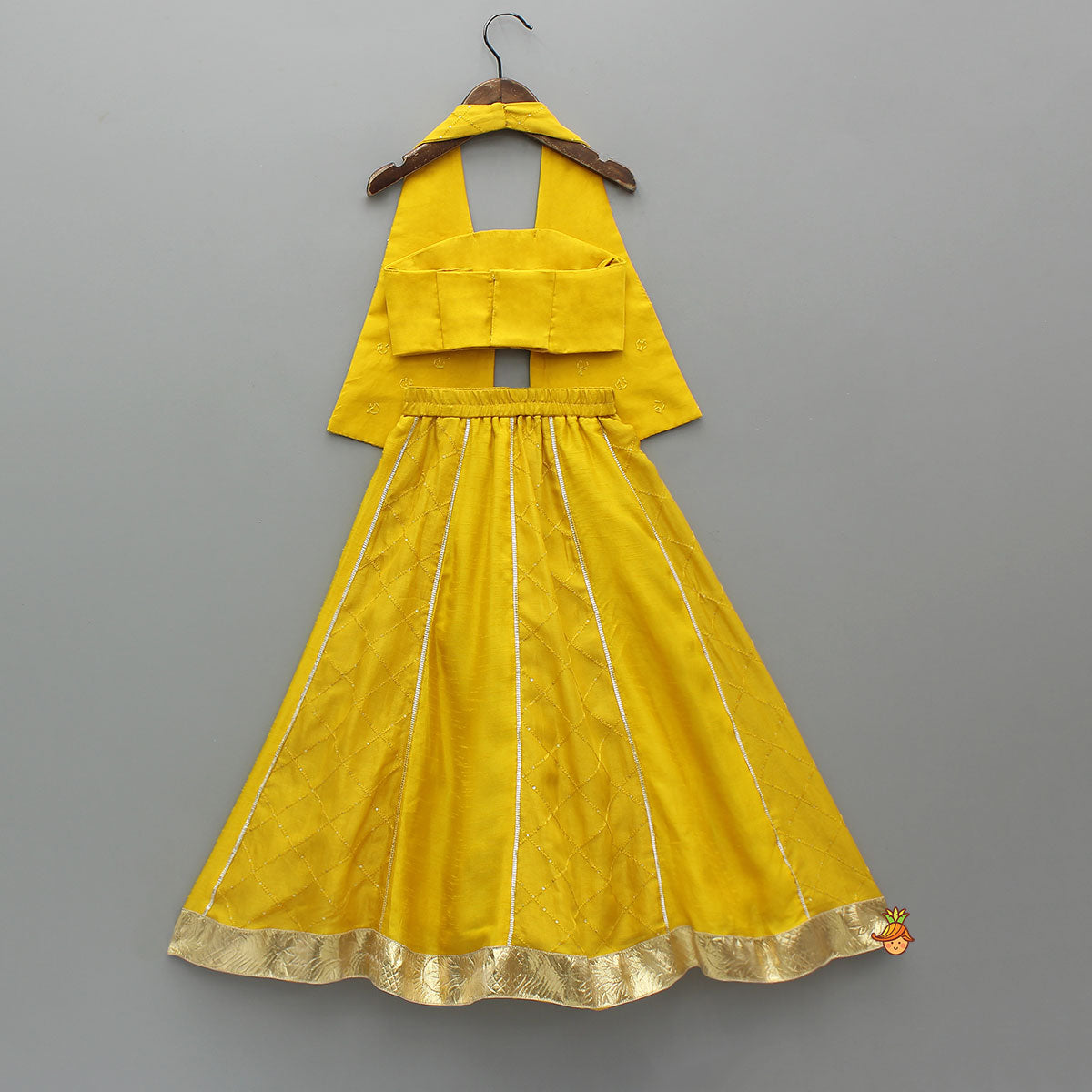 Pre Order: Checks Embroidered Flap Top And Lehenga