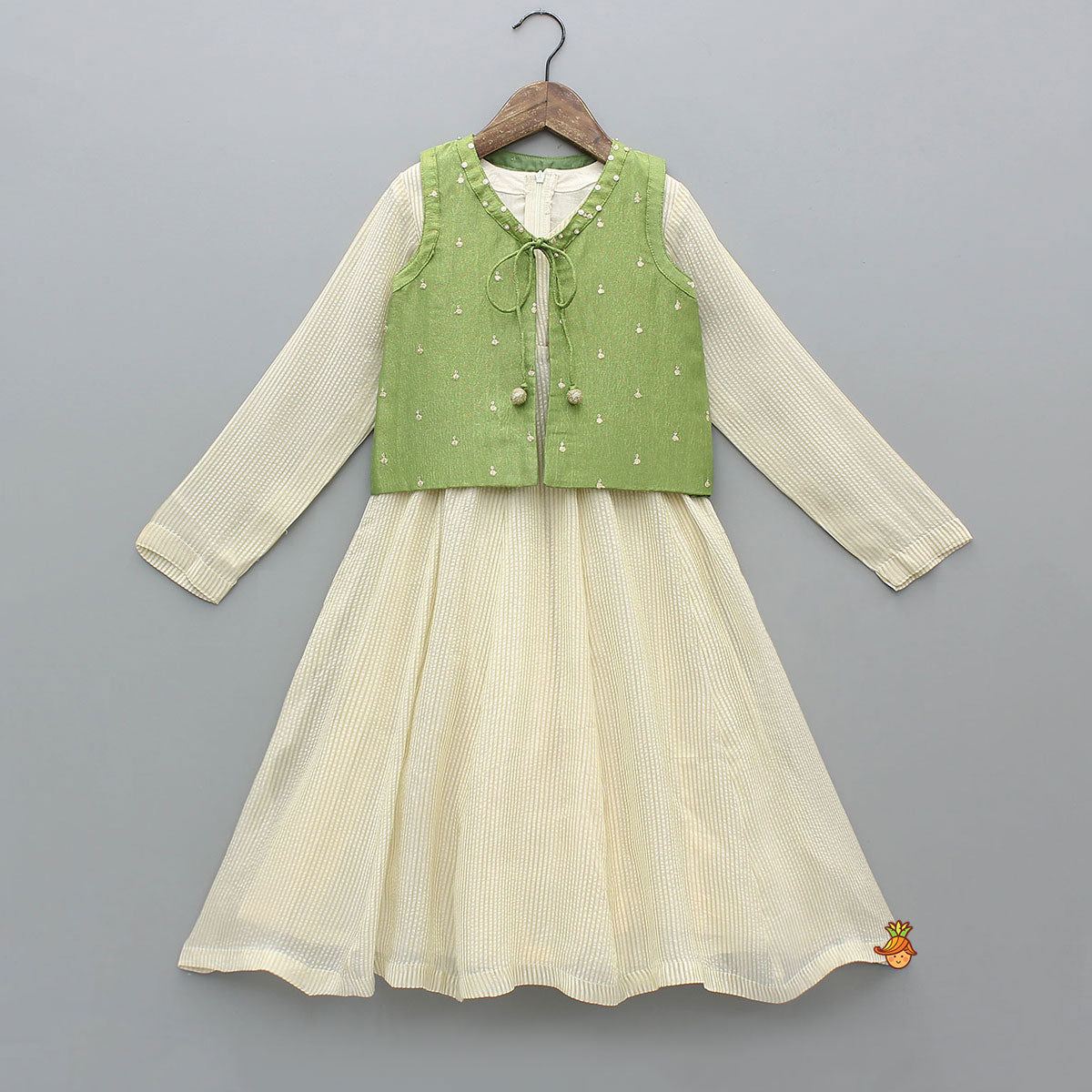 Pre Order: Striped Kurti With Shimmery Jacket