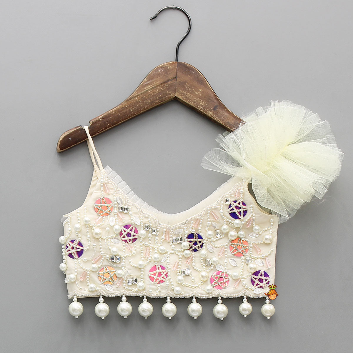 Intricate Embroidered Strappy Top With Elegant Tiered Lehenga