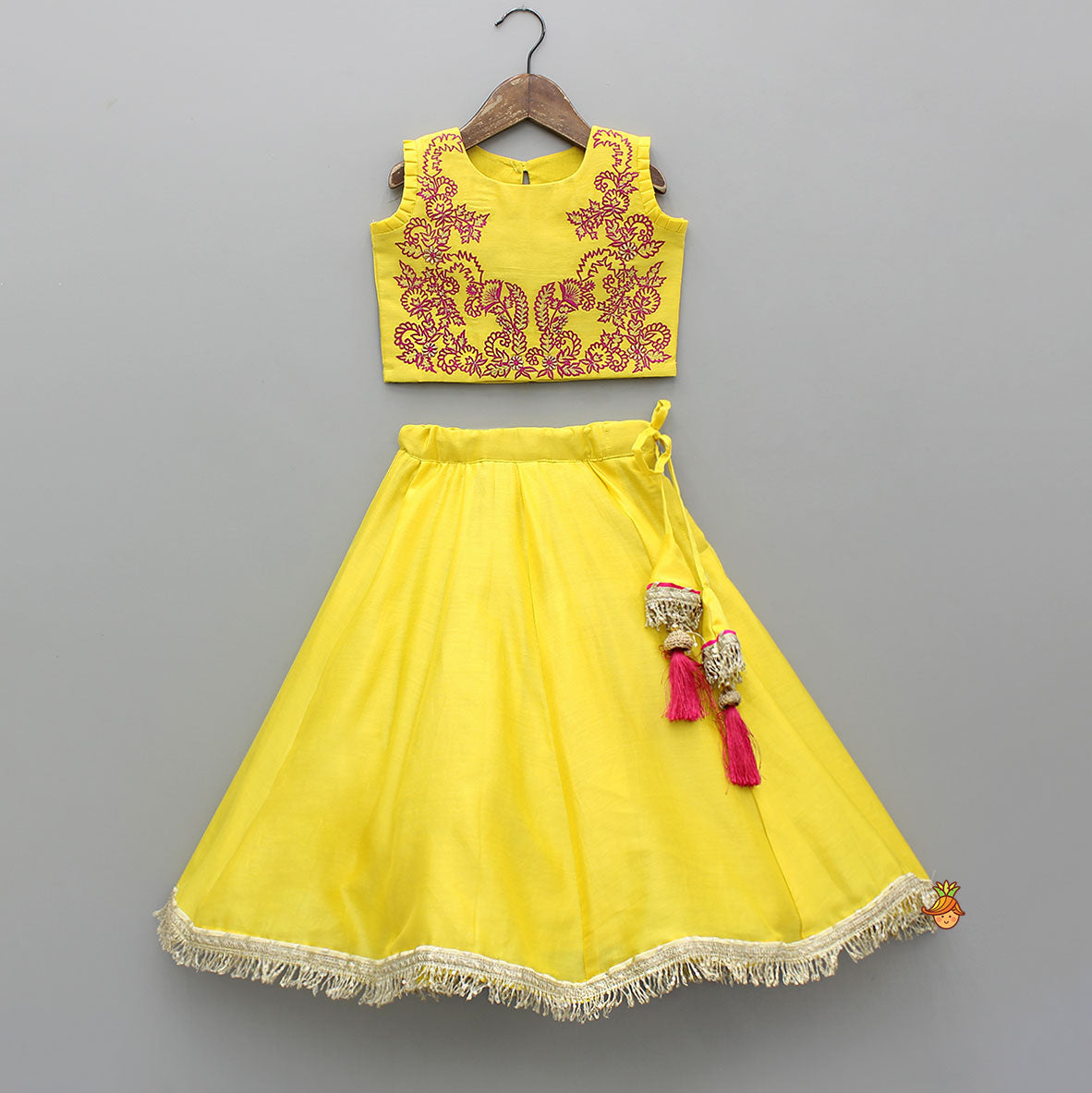 Pre Order: Contrasting Thread Embroidered Top And Lehenga