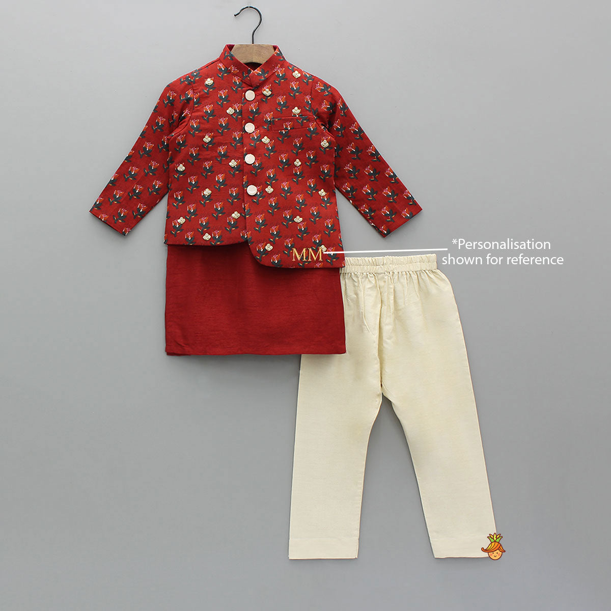 Pre Order: Kurta With Pocket-Detail Asymmetric Jacket And Pyjama