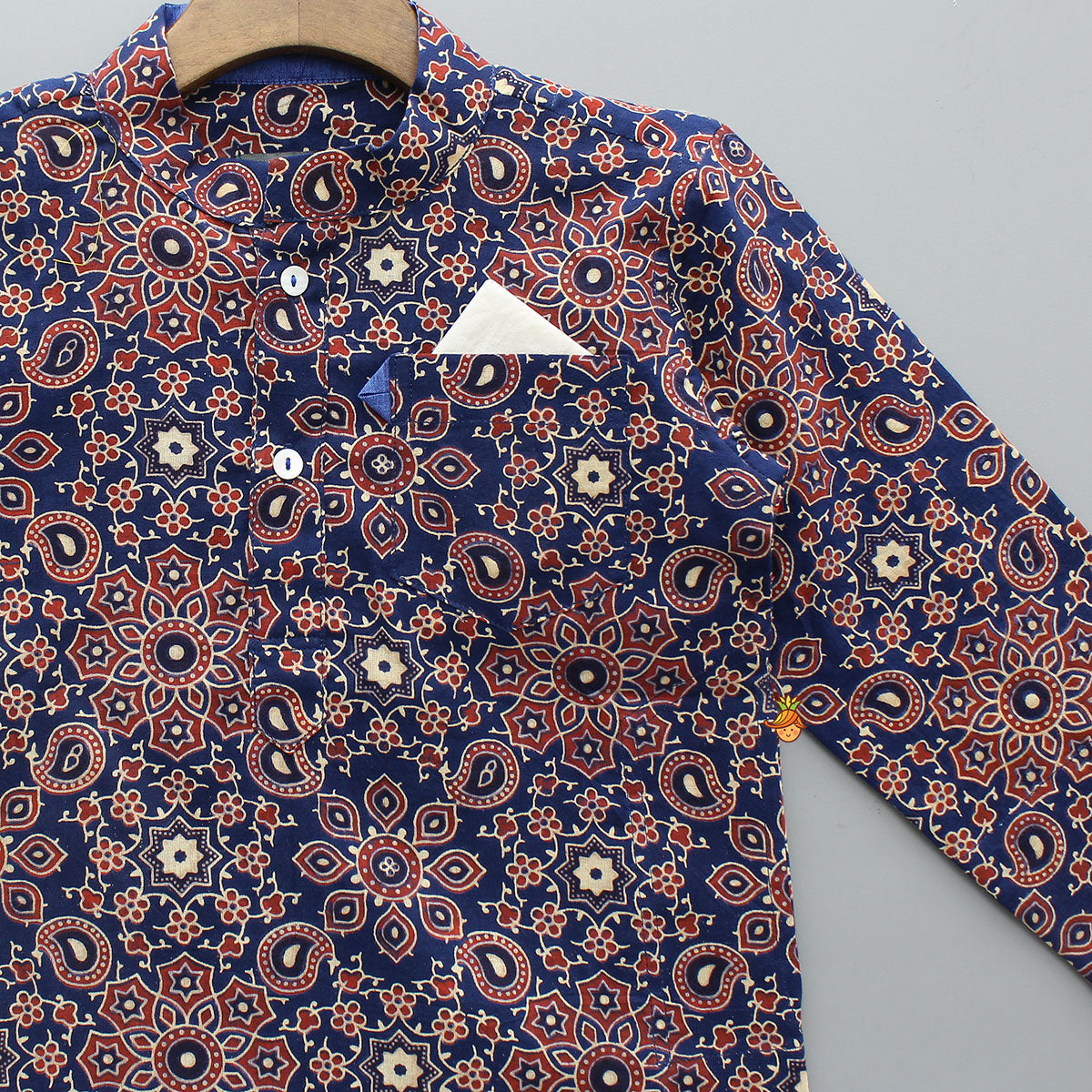 Ajrakh Printed Patch Pocket Detail Ethnic Kurta