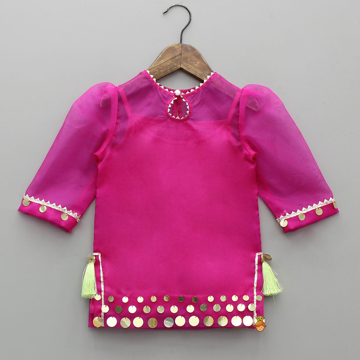 Elegant Strappy Top With Embellished Kurti And Ruffled Sharara With Dupatta