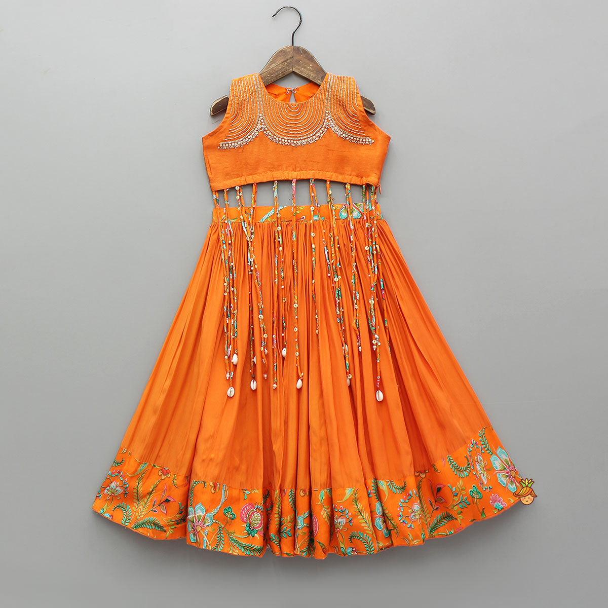 Pre Order: String Hangings Detailed Top And Lehenga