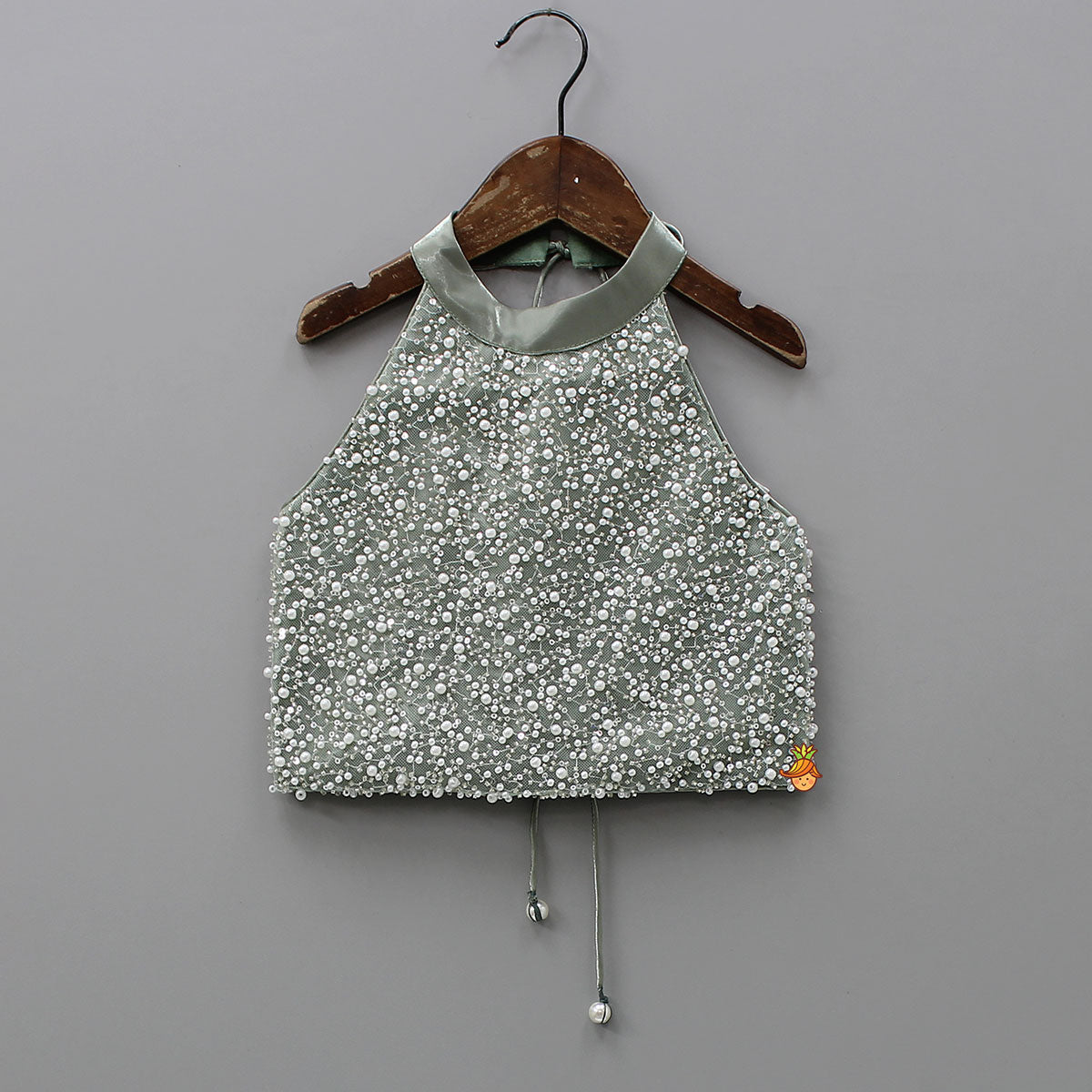 Pre Order: Gorgeous Open-Back Top And Crushed Lehenga With Wrist Cuff