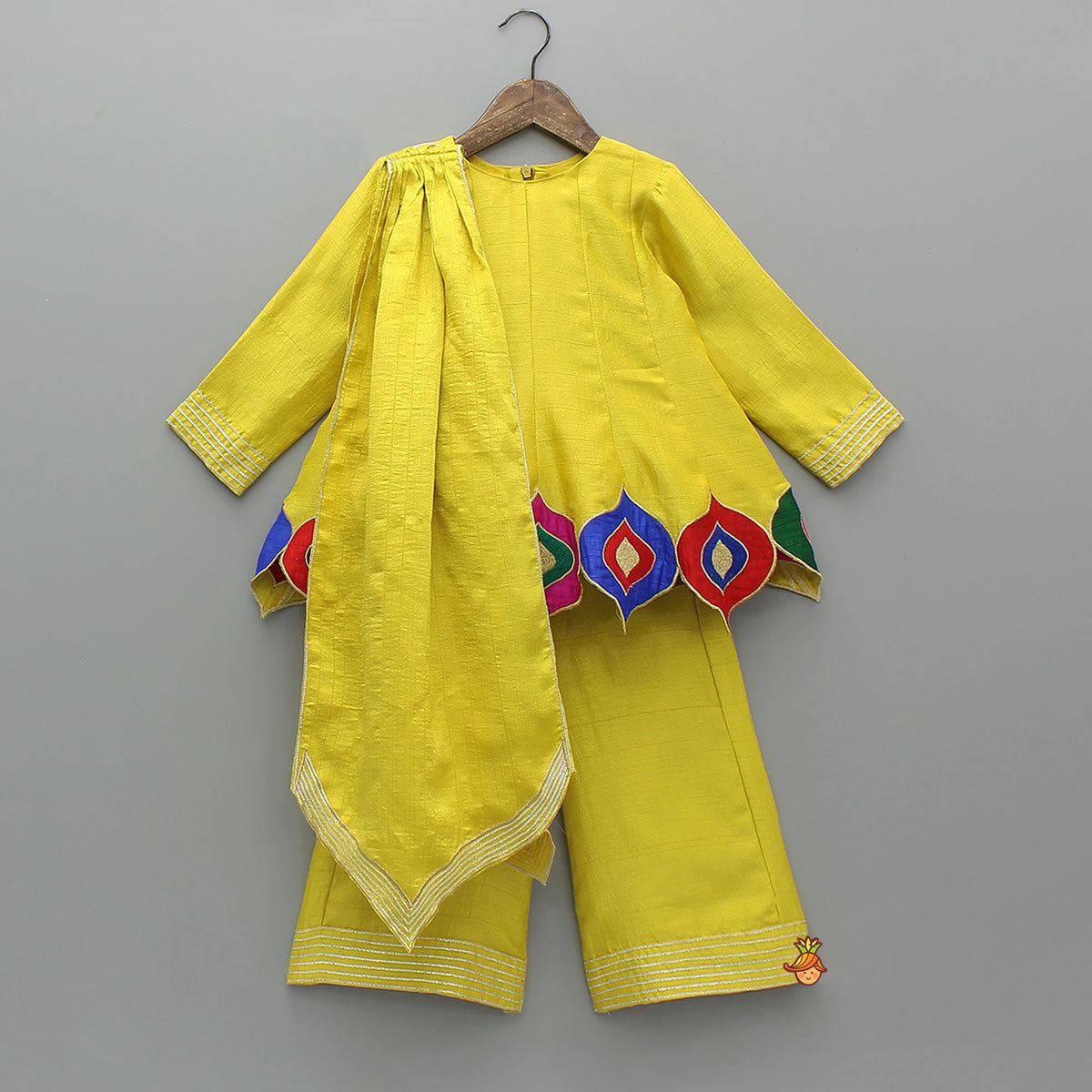 Pre Order: Contrast Hem Flared Top And Palazzo With Matching Dupatta