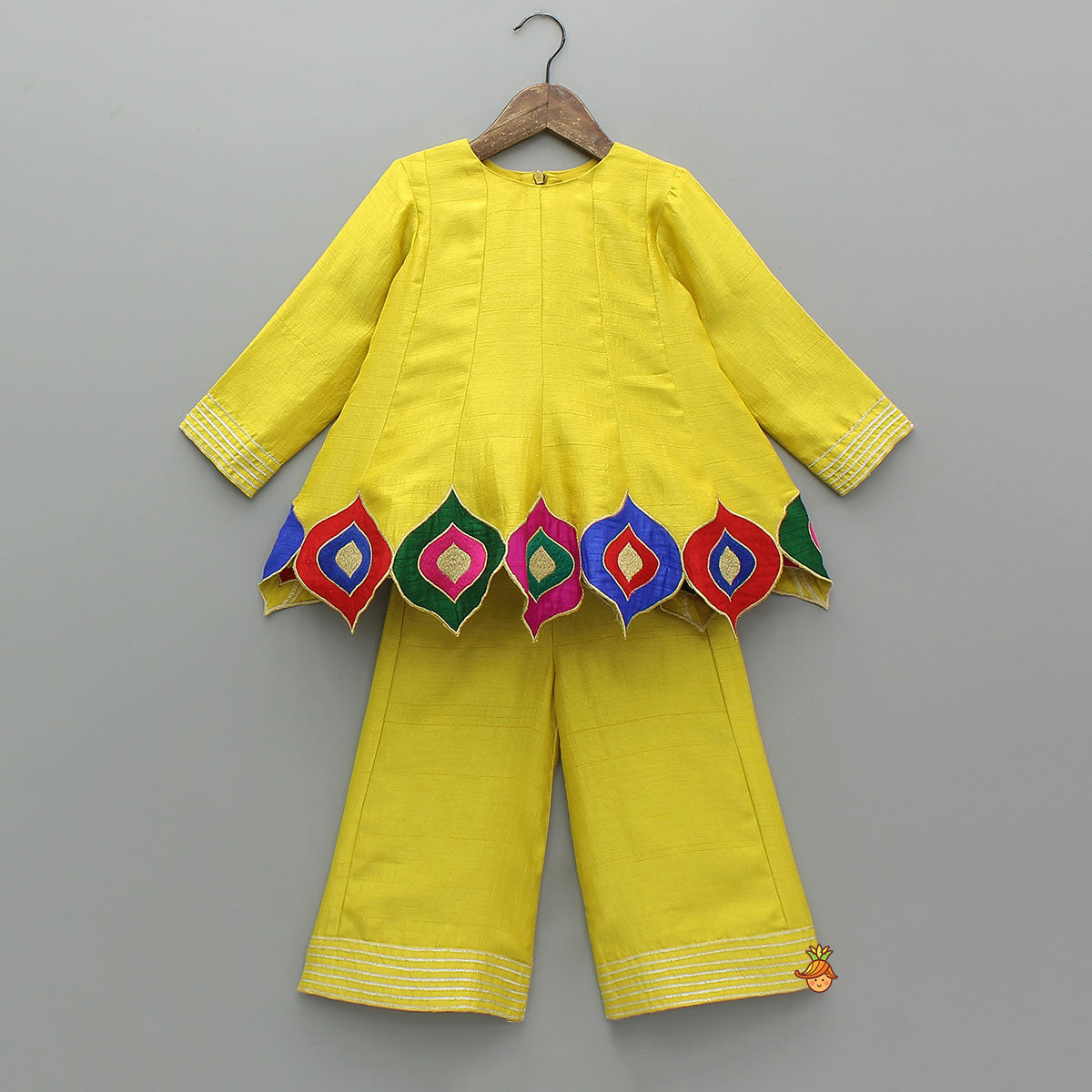 Pre Order: Contrast Hem Flared Top And Palazzo With Matching Dupatta