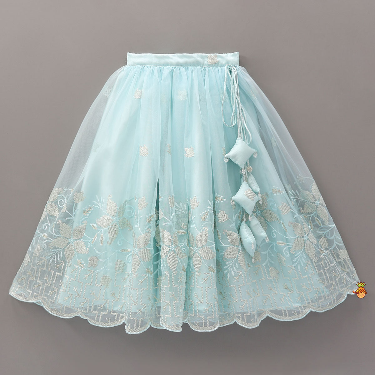 Pre Order: Organza Crop Top And Lehenga With Bow Hair Clip