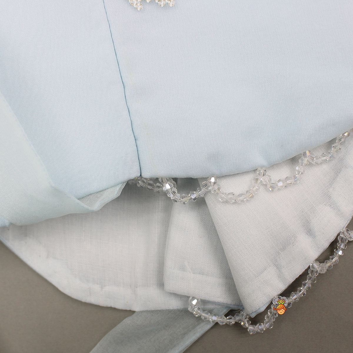 Pre Order: Organza Crop Top And Lehenga With Bow Hair Clip