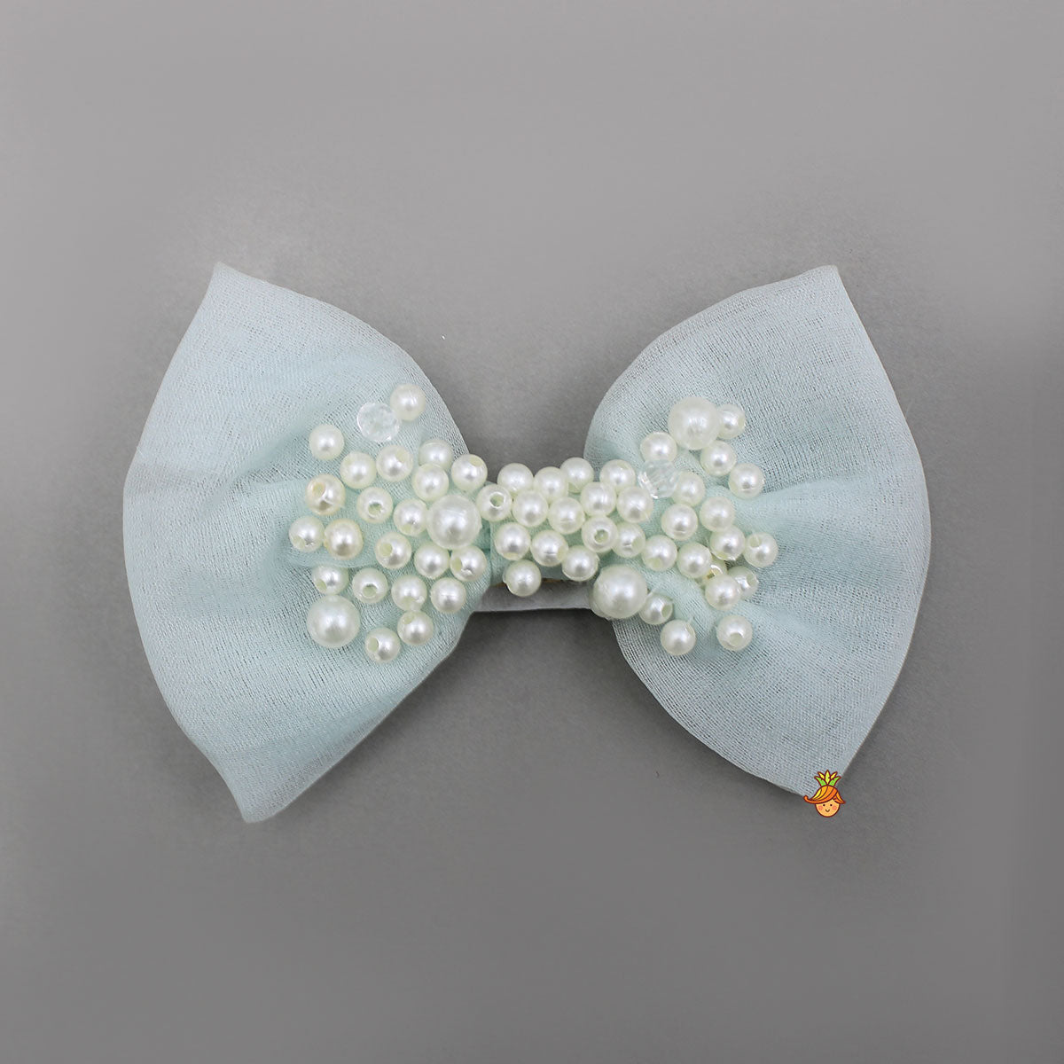 Pre Order: Organza Crop Top And Lehenga With Bow Hair Clip