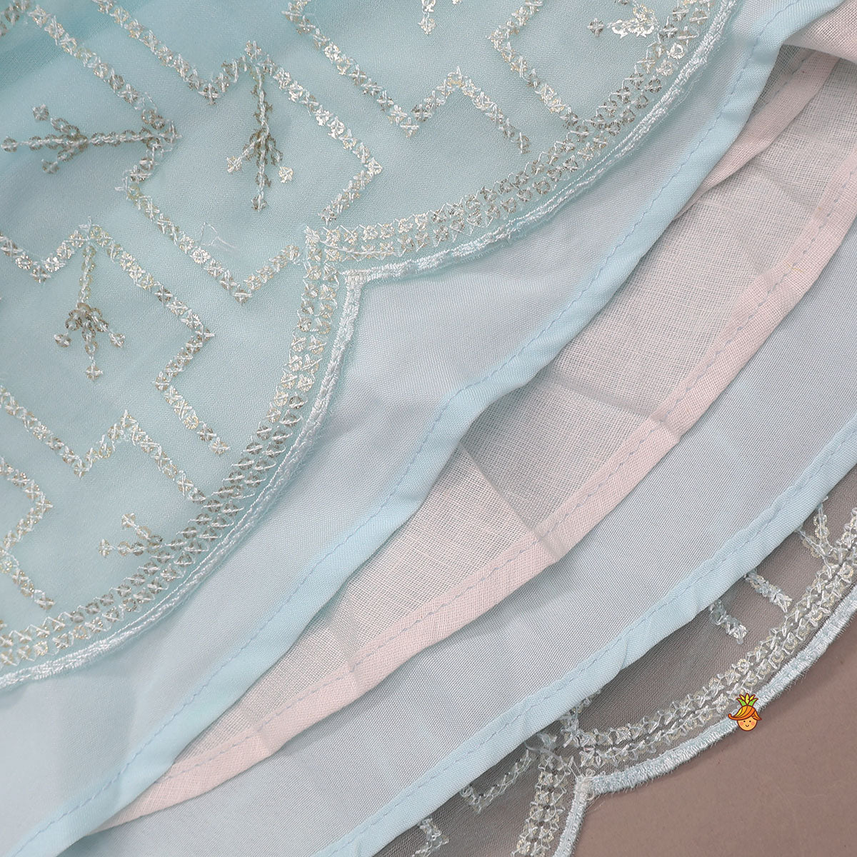 Pre Order: Organza Crop Top And Lehenga With Bow Hair Clip