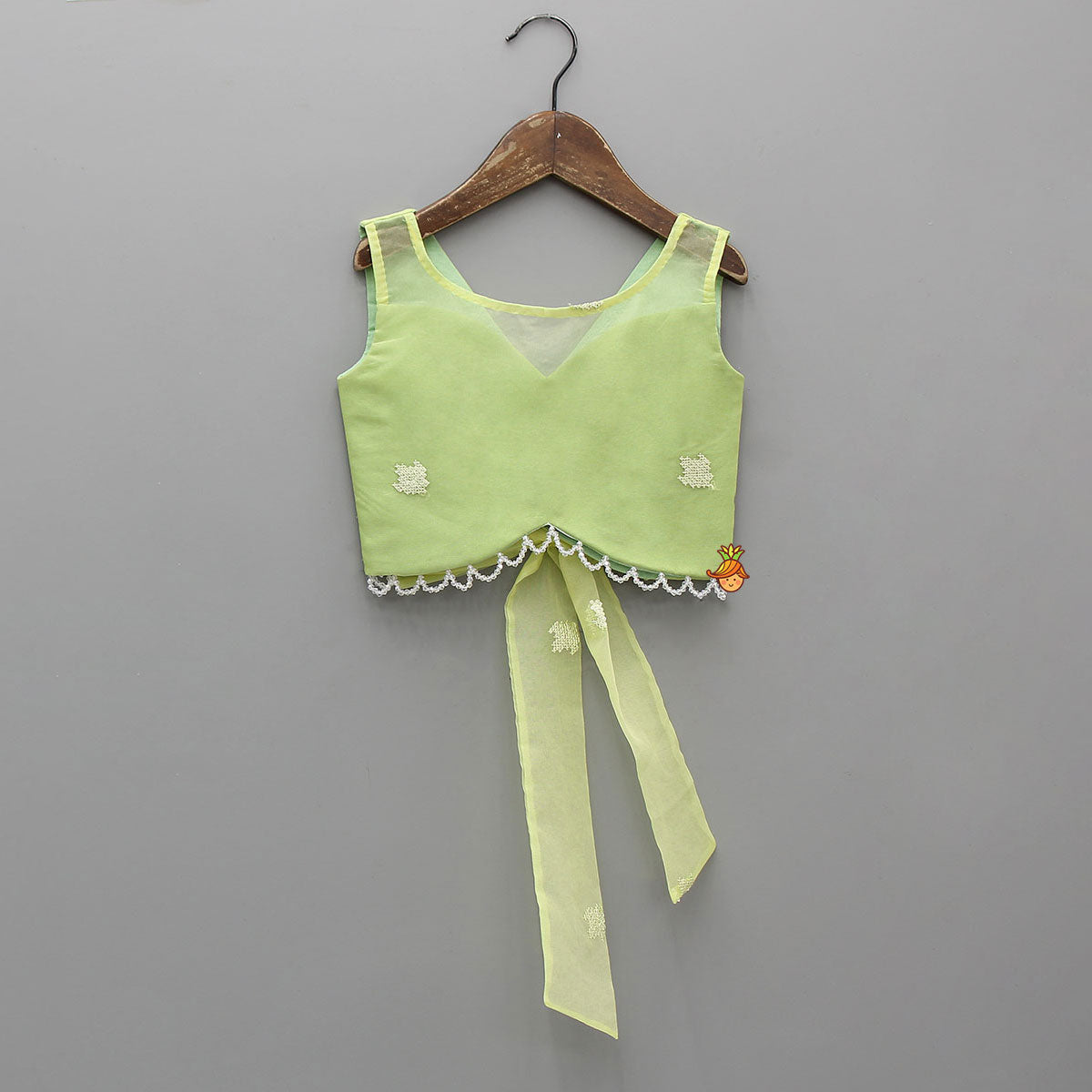 Pre Order: Organza Top And Lehenga With Bow Hair Clip