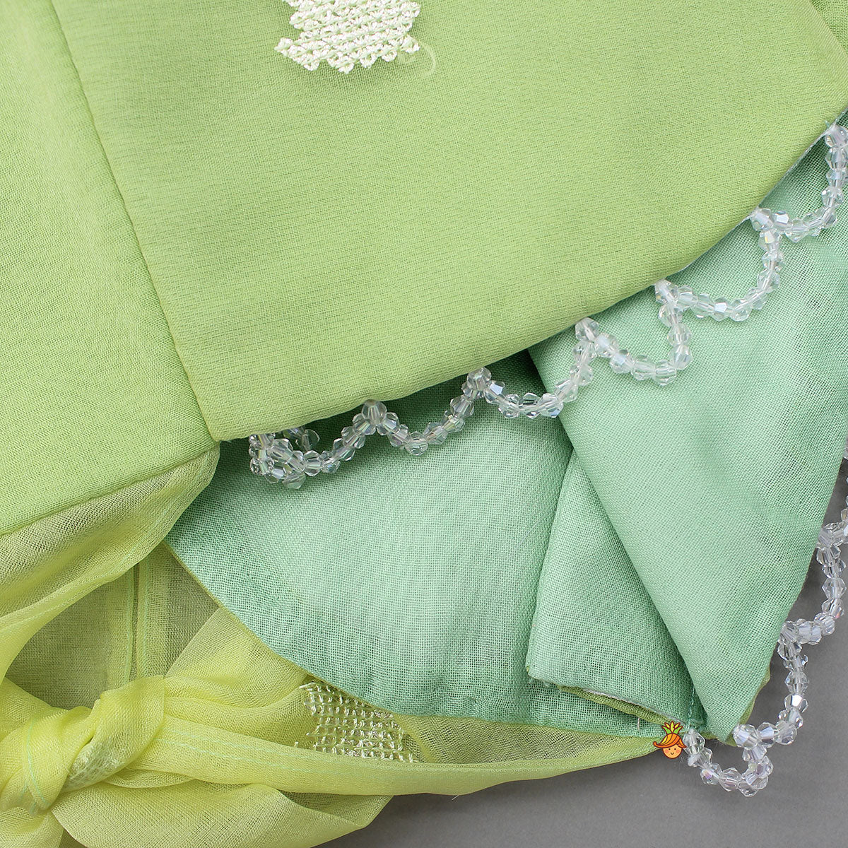 Pre Order: Organza Top And Lehenga With Bow Hair Clip