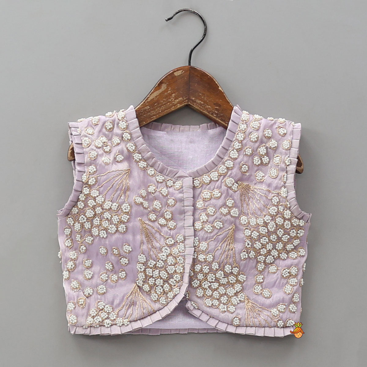 Pre Order: Embroidered Stylish Hem Shimmery Top And Pleated Lehenga With Net Dupatta