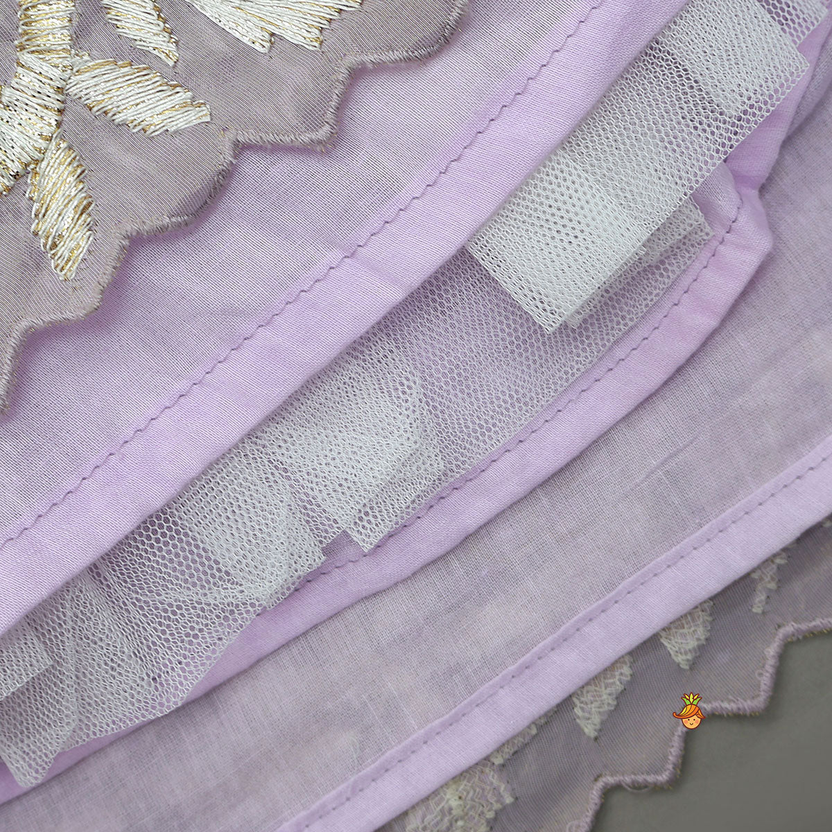 Pre Order: Embroidered Stylish Hem Shimmery Top And Pleated Lehenga With Net Dupatta