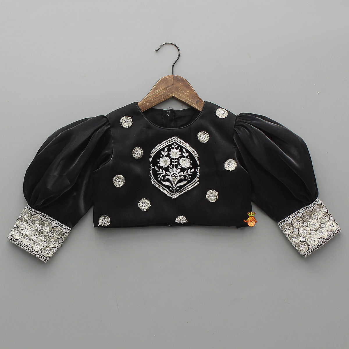 Pre Order: Puff Sleeves Top And Heavy Thread Embroidered Velvet Lehenga