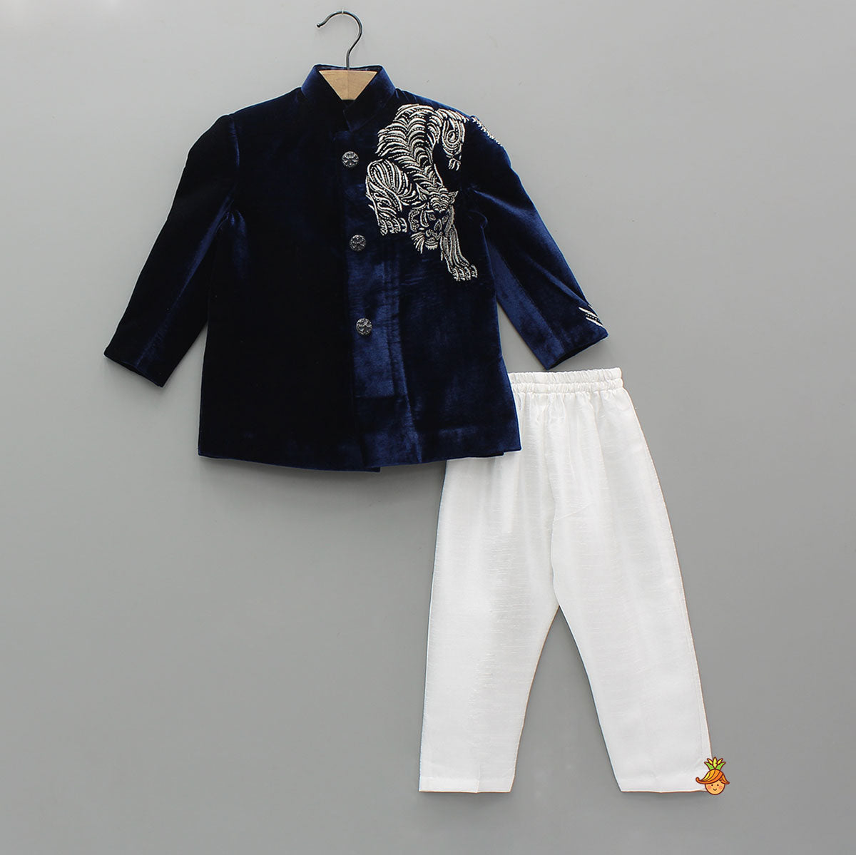 Pre Order: Motifs Embroidered Velvet Sherwani With Pyjama