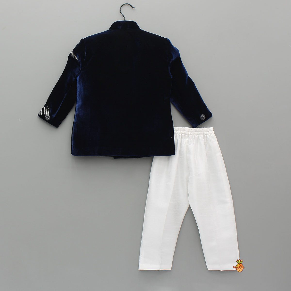 Pre Order: Motifs Embroidered Velvet Sherwani With Pyjama