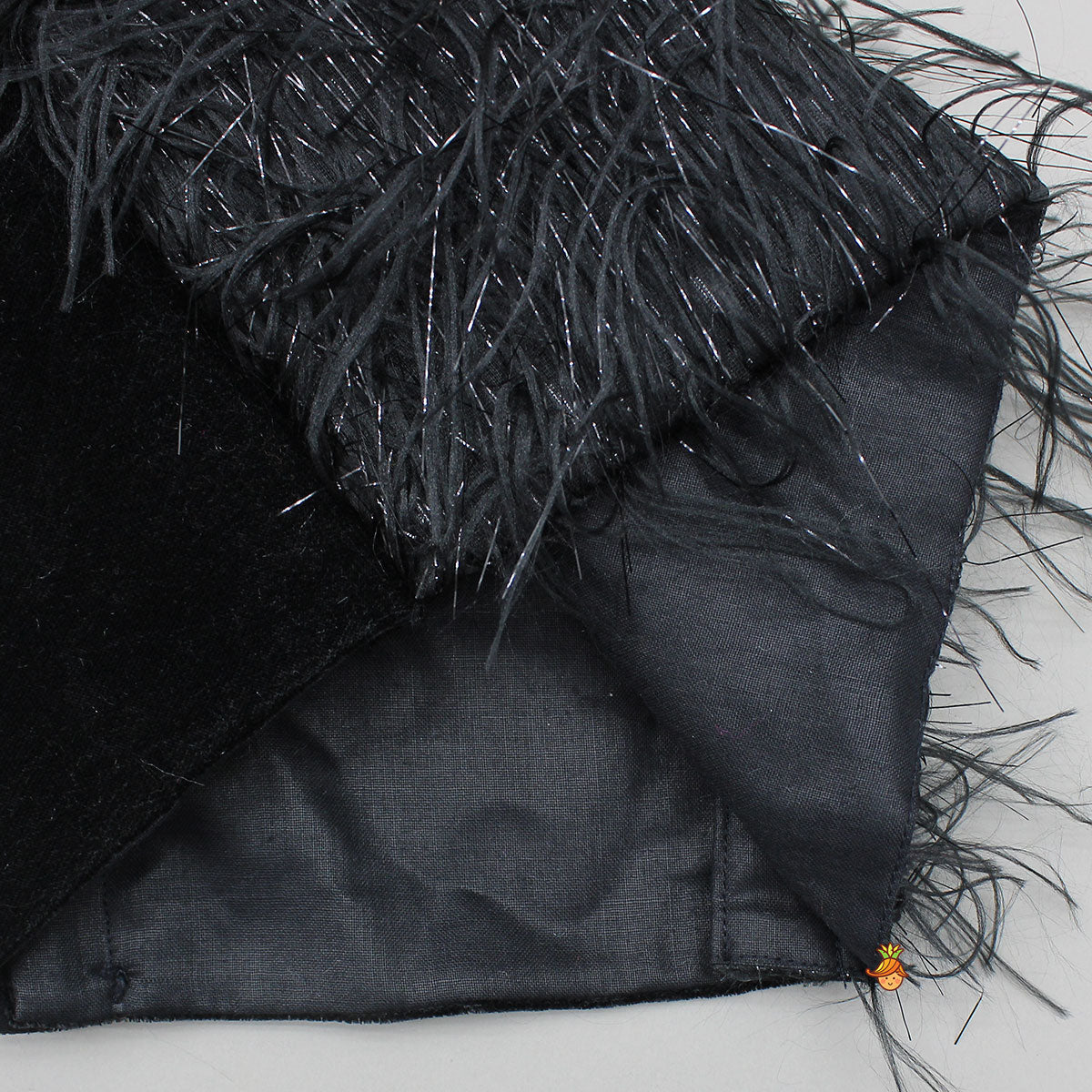 Pre Order: Elegant Velvet Inner Top With Halter Neck Fur Top And Gorgeous Dual-Tone Panelled Lehenga