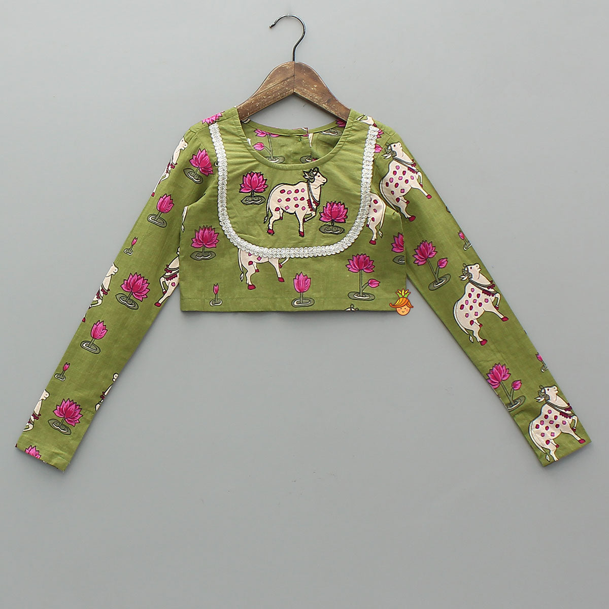 Pre Order: Round Neck Printed Top With Matching Lehenga And Dupatta