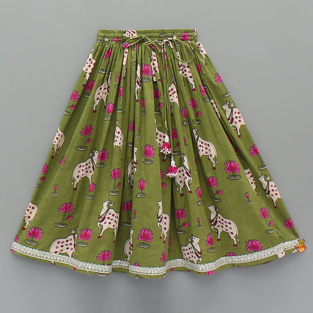 Pre Order: Round Neck Printed Top With Matching Lehenga And Dupatta