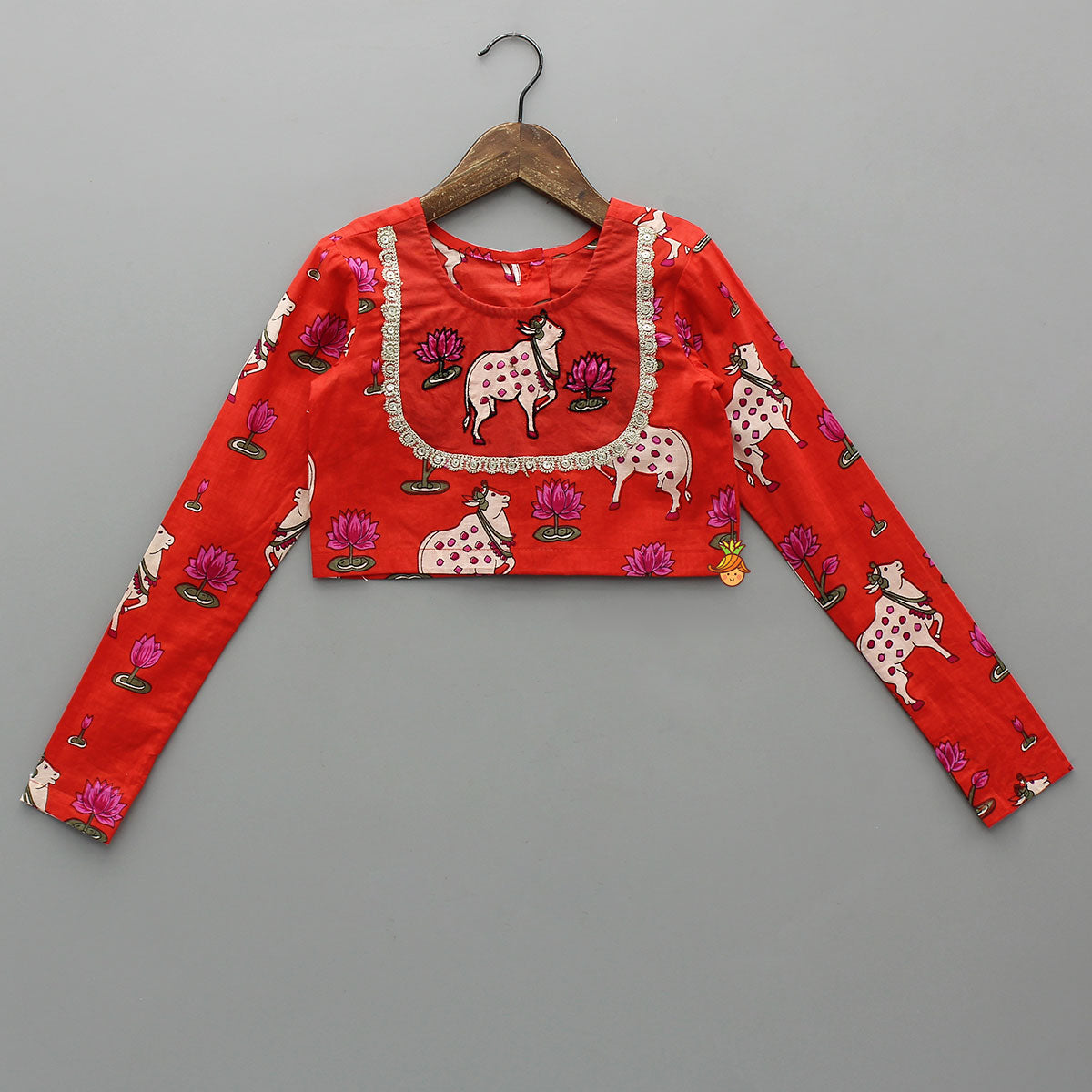 Pre Order: Lotus Printed Ethnic Top With Matching Lehenga And Dupatta