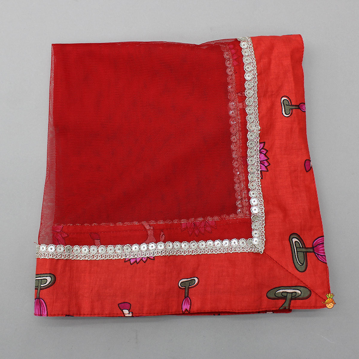 Pre Order: Lotus Printed Ethnic Top With Matching Lehenga And Dupatta