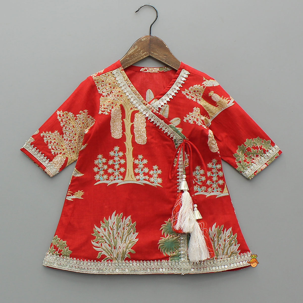 Pre Order: Trees Printed Graceful Kurti And Sharara With Net Dupatta