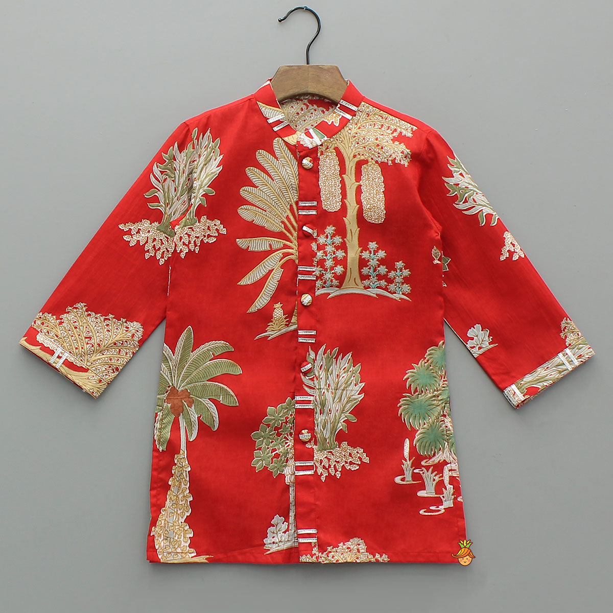 Front Open Printed Ethnic Kurta With Pyjama