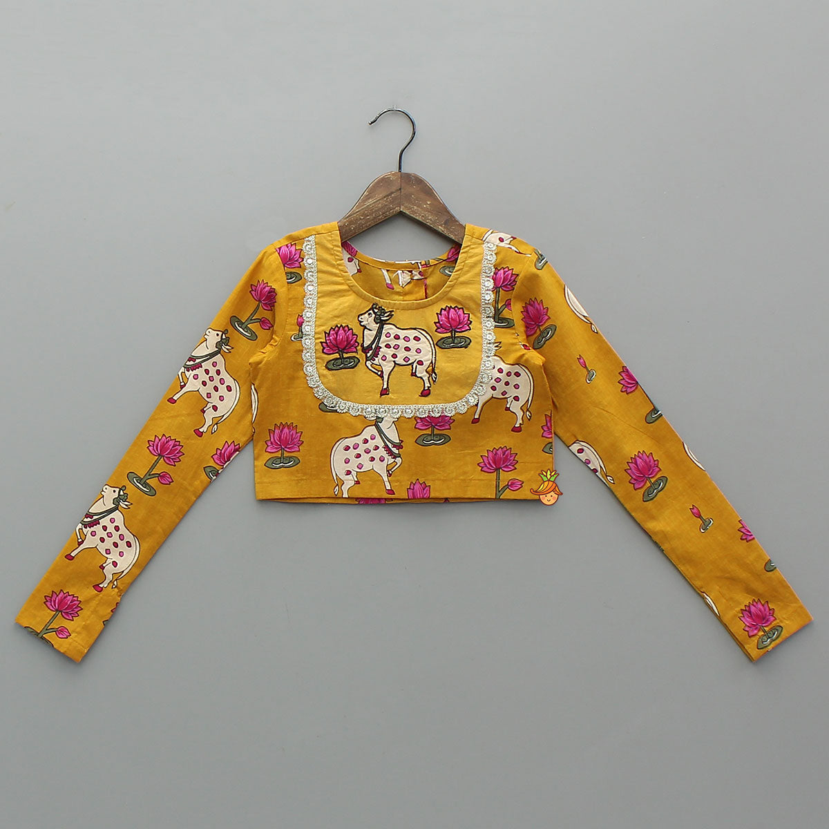 Pre Order: Lotus Printed Top With Matching Lehenga And Dupatta