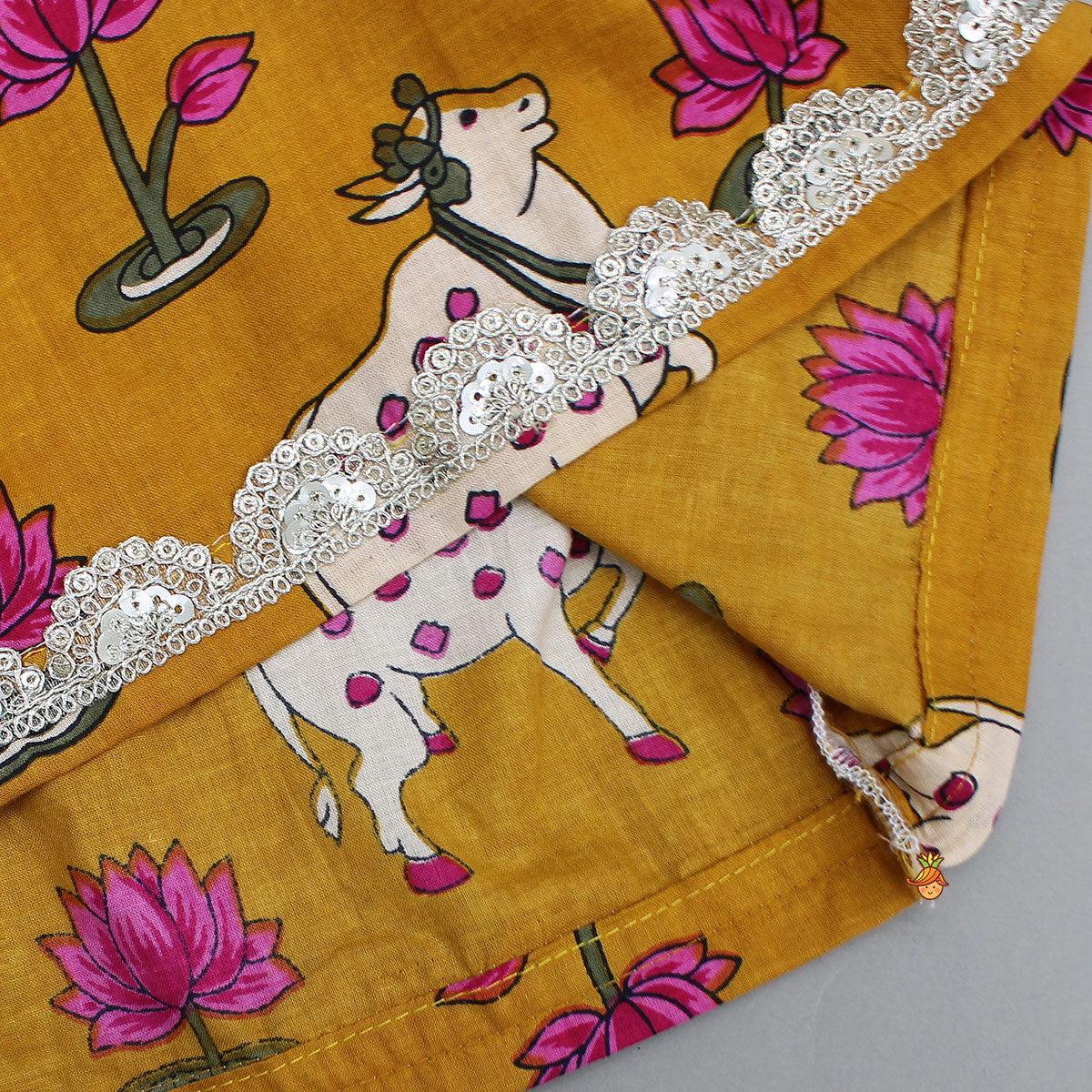 Pre Order: Lotus Printed Top With Matching Lehenga And Dupatta