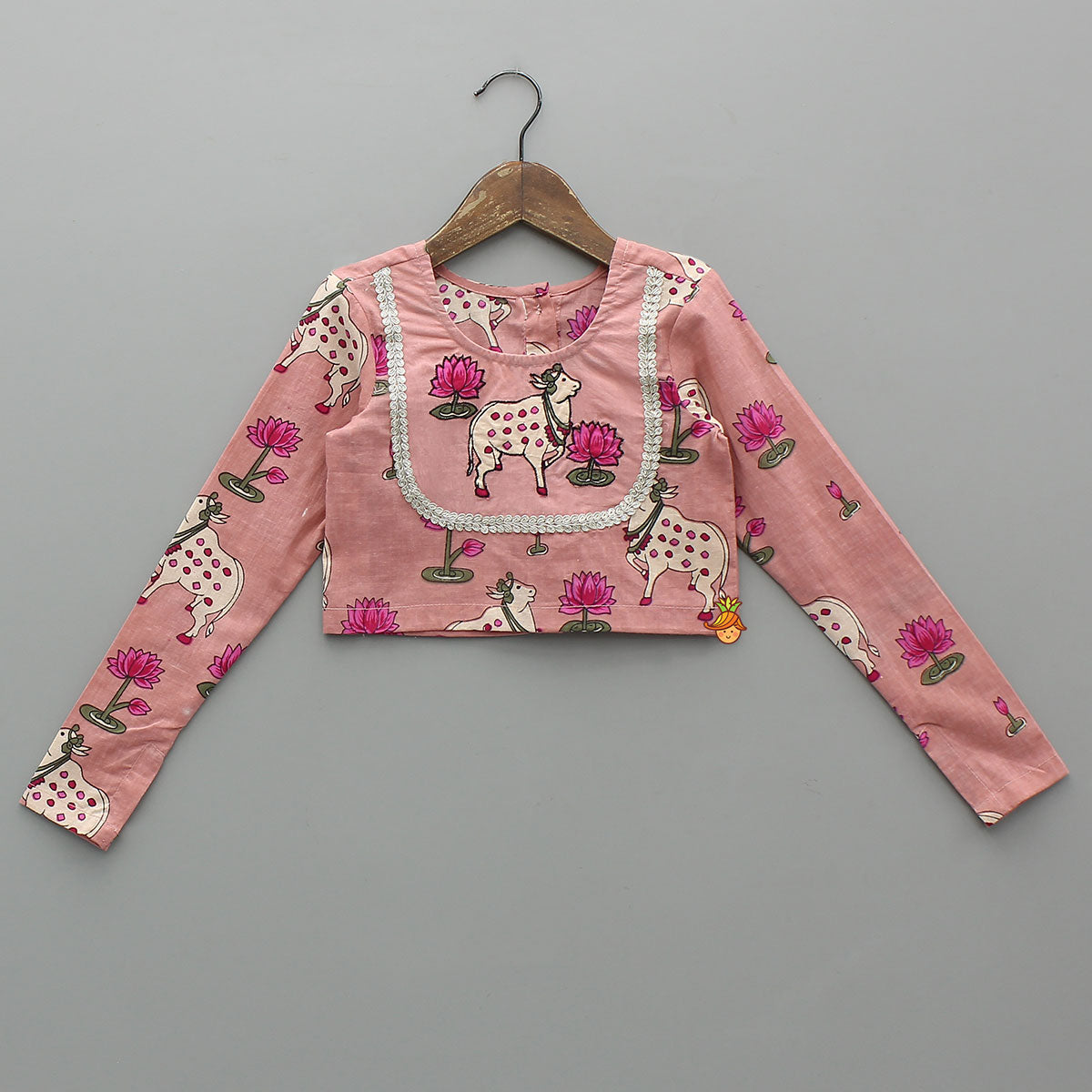 Pre Order: Lotus Printed Elegant Top With Matching Lehenga And Dupatta