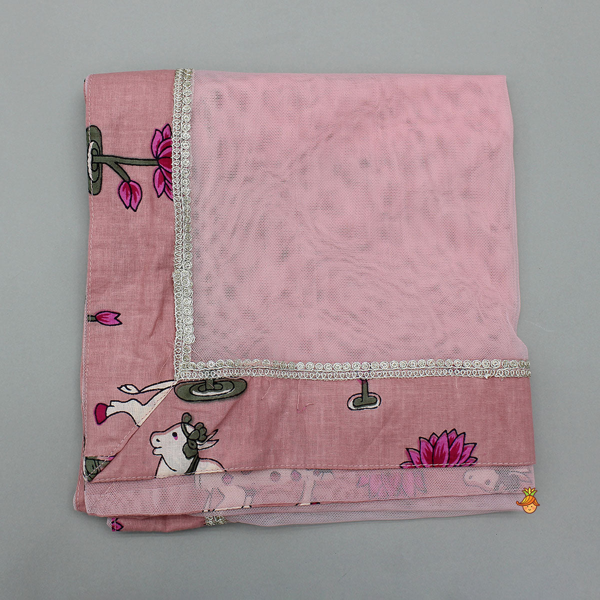 Pre Order: Lotus Printed Elegant Top With Matching Lehenga And Dupatta