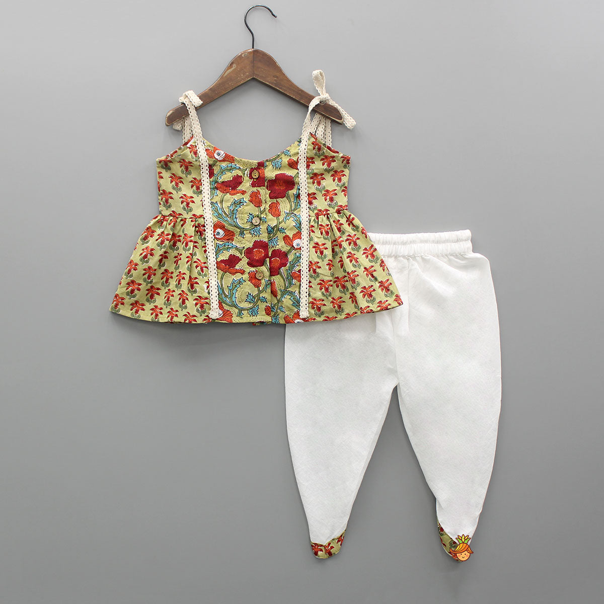 Hand Block Floral Printed Top With Dhoti