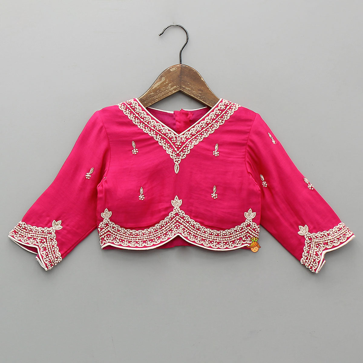 Pre Order: Stylish Hem Embroidered Elegant Top And Scalloped Lehenga