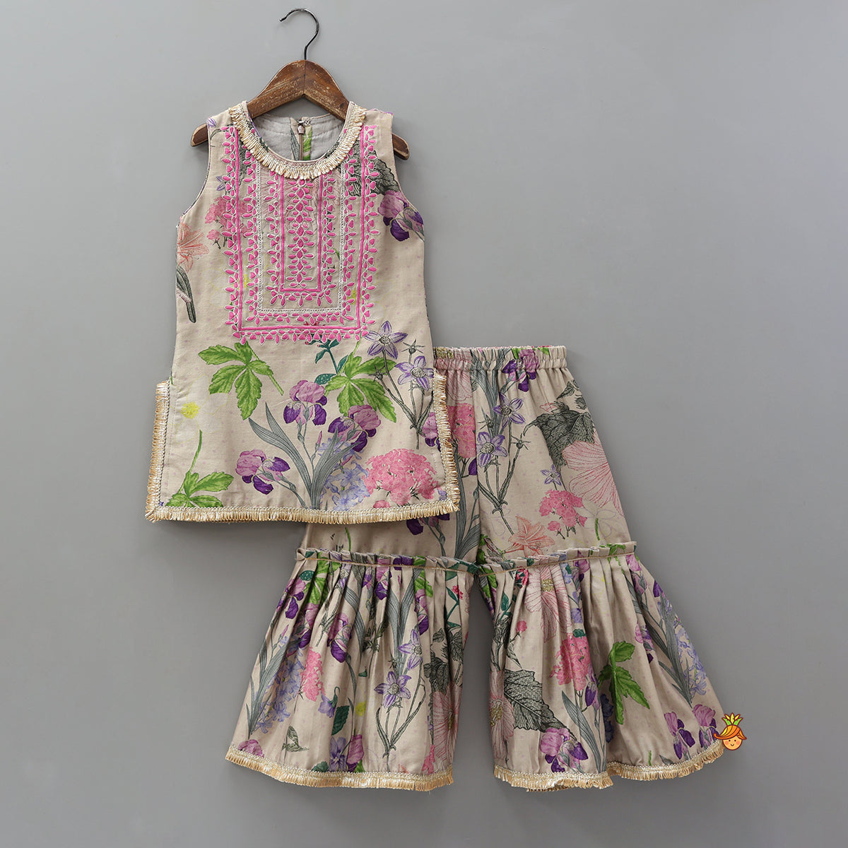 Pre Order: Embroidered Yoke Kurti And Sharara