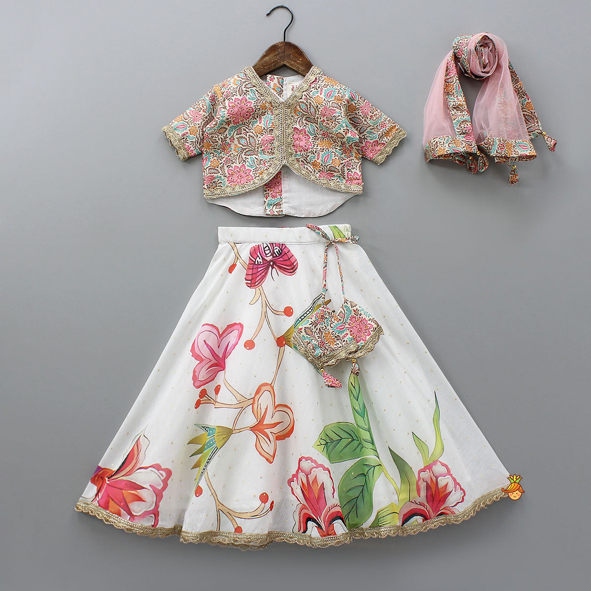 High-Low Printed Top And Lehenga With Dupatta