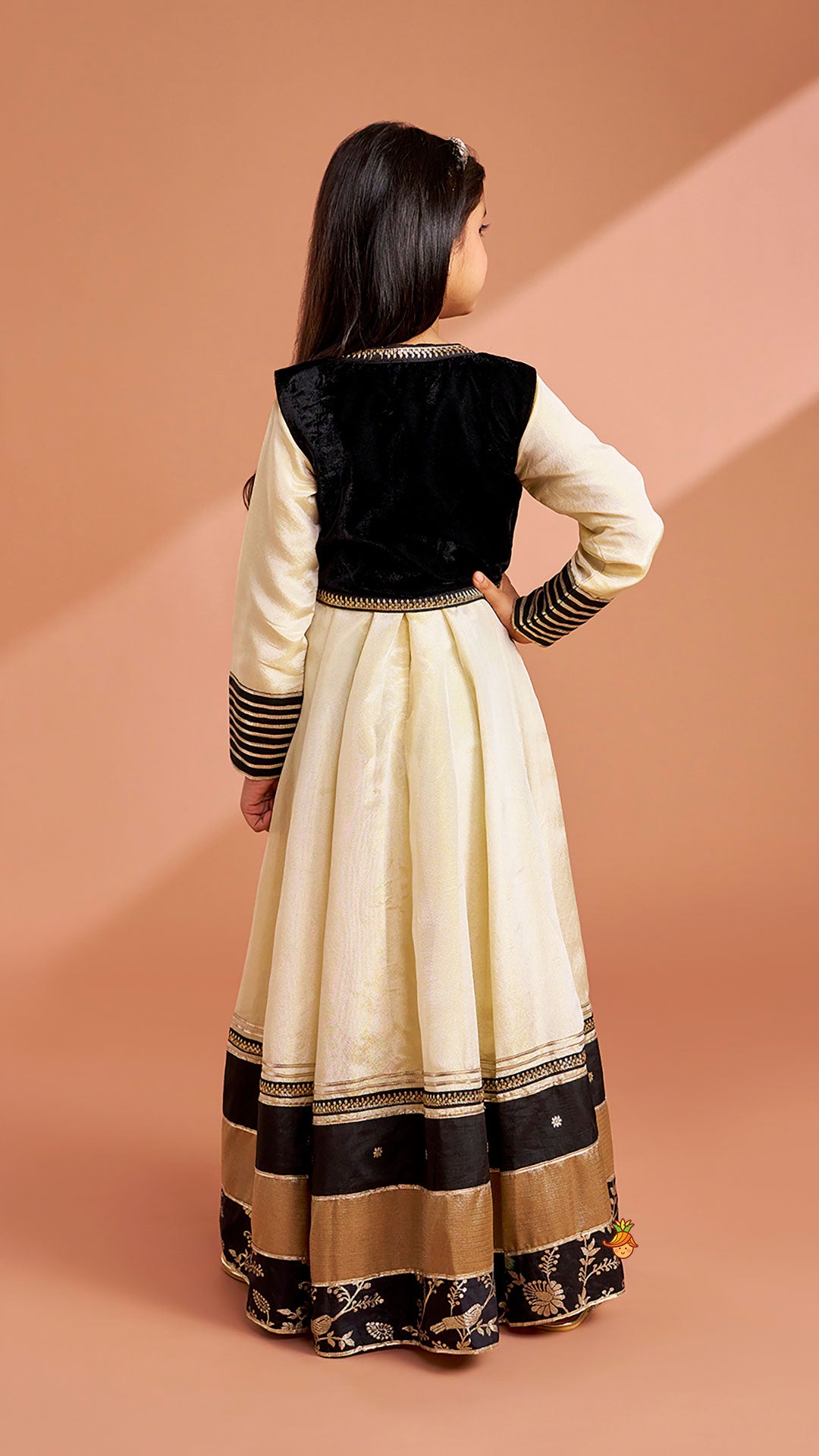 Pre Order: Elegant Shimmery Anarkali With Front-Open Velvet Jacket